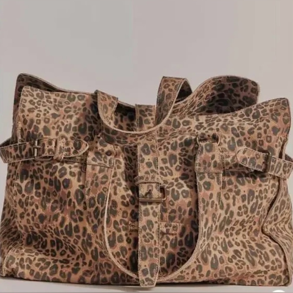 Free People Wild Thing Leather Tote Beige Combo - Picture 2 of 12